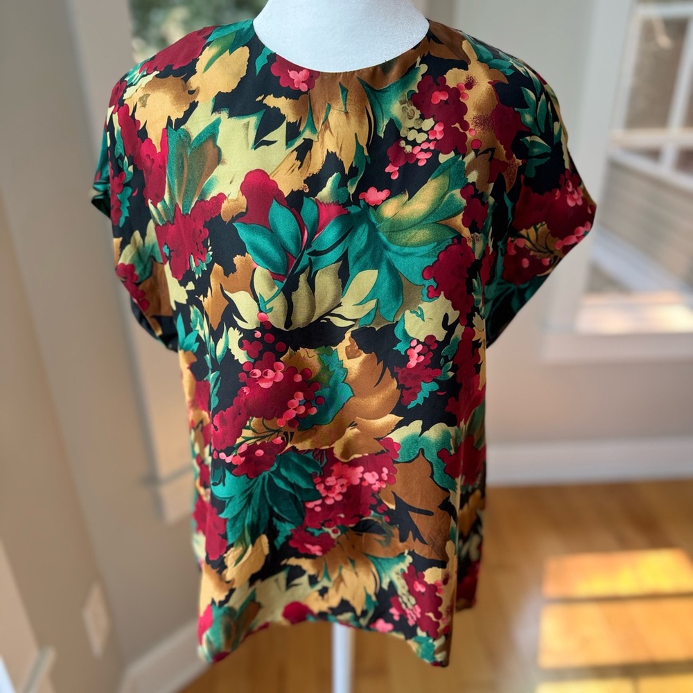 Vintage JH Collectibles Petite Colorful Silk Short Sleeve Shell Blouse Top Sz 8 - Picture 8 of 9